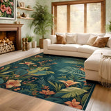 ODIKA Washable Tropical Botanical Floral Area Rug - Low Pile Non-Slip