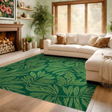 ODIKA Washable Green Tropical Leaf Area Rug - Non-Slip Low Pile Botanical Carpet