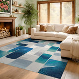 ODIKA Washable Blue Abstract Geometric Rug, Low Pile Non-Slip Modern Area Rug
