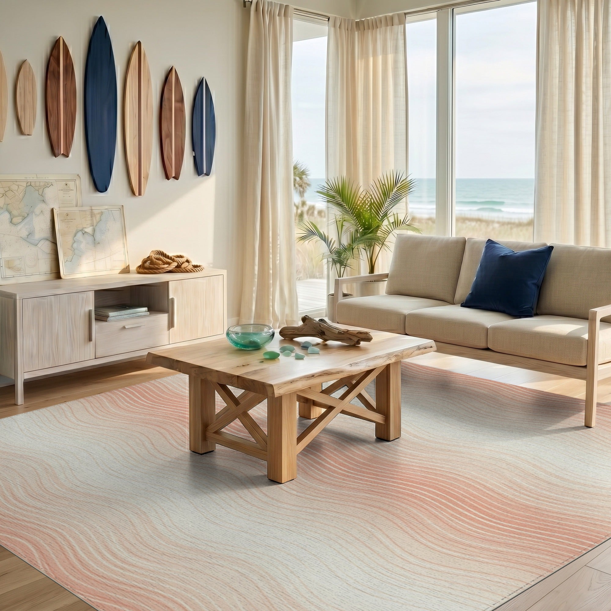 Peach Wavy Abstract Area Rug
