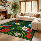 ODIKA Tropical Bird and Hibiscus Floral Washable Area Rug - Non-Slip Low Pile