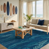 Blue Teal Seaweed Coastal Washable Area Rug