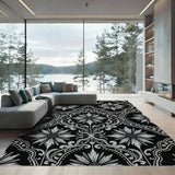Monochromatic Gray Floral Medallion Tile Rug
