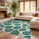 ODIKA Green Tropical Leaf Washable Area Rug - Low Pile, Non-Slip & Pet Friendly