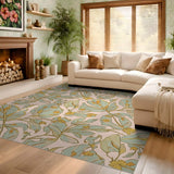 ODIKA Vintage Botanical Washable Area Rug - Sage Green & Blush Pink Low Pile Non-Slip Floral Rug