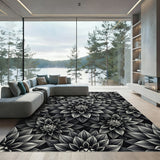Dark Gray Dahlia Floral Arrangement Rug