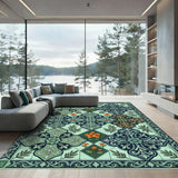 Ornate Emerald Floral Quatrefoil Rug