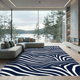 Deep Blue Zebra Stripe Waves Rug