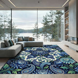 Deep Blue Floral Paisley Garden Rug