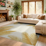 ODIKA Modern Tropical Gold Palm Leaf Washable Rug - Low Pile Non-Slip Area Rug