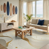 ODIKA Modern Abstract Gold Wave Washable Rug - Low Pile Non-Slip Area Rug