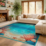 ODIKA Underwater Coral World Washable Area Rug, Non-Slip Low Pile Mat for Kids & Nursery