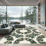 Cream Botanical Wreath Floral Garland Rug