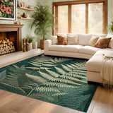 ODIKA Washable Forest Green Fern Botanical Low Pile Area Rug