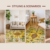 Ultra Soft Area Rug, Non Slip, Stain Resistant, Washable Area Rugs for Living Room, Bedroom, Stylish Warm Color Palette Design(Yellow)