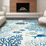 Ultra Soft Area Rug, Non Slip, Stain Resistant, Washable Area Rugs for Living Room, Bedroom, Serene Light Blue Nautical Print(Blue)