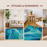 Ultra Soft Area Rug, Non Slip, Stain Resistant, Washable Area Rugs for Living Room, Bedroom, Nautical Sea Life Area Rug Featuring Abstract Seahorse and Marine Blue Gradient(Blue)
