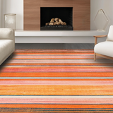 Ultra Soft Area Rug, Non Slip, Stain Resistant, Washable Area Rugs for Living Room, Bedroom, Eclectic Color Palette Striped Motif(Orange)