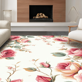 Ultra Soft Area Rug, Non Slip, Stain Resistant, Washable Area Rugs for Living Room, Bedroom, Cozy Traditional Rose Emblem(White)