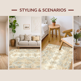 Ultra Soft Area Rug, Non Slip, Stain Resistant, Washable Area Rugs for Living Room, Bedroom, Textured Rustic Tribal Elegance(Beige)