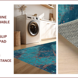Ultra Soft Area Rug, Non Slip, Stain Resistant, Washable Area Rugs for Living Room, Bedroom, Rustic Distressed Medallion Design(Blue)