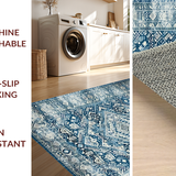 Ultra Soft Area Rug, Non Slip, Stain Resistant, Washable Area Rugs for Living Room, Bedroom, Rustic Gray and Blue Medallion Design(Blue)