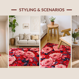 Ultra Soft Area Rug, Non Slip, Stain Resistant, Washable Area Rugs for Living Room, Bedroom, Elegant Warm Red Floral Theme(Red)
