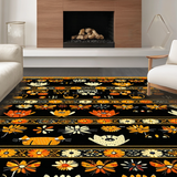 Ultra Soft Area Rug, Non Slip, Stain Resistant, Washable Area Rugs for Living Room, Bedroom, Lively Black Cat with Blooming Flora(Black)