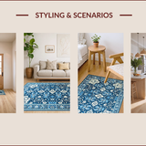 Ultra Soft Area Rug, Non Slip, Stain Resistant, Washable Area Rugs for Living Room, Bedroom, Charming High-Low Floral Arrangement(Blue)