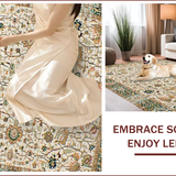 Ultra Soft Area Rug, Non Slip, Stain Resistant, Washable Area Rugs for Living Room, Bedroom, Chic Earthy Toned Botanical Motif(Beige)