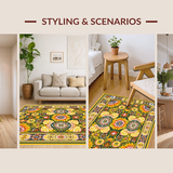 Ultra Soft Area Rug, Non Slip, Stain Resistant, Washable Area Rugs for Living Room, Bedroom, Vibrant Circular Mandala Motif(Yellow)