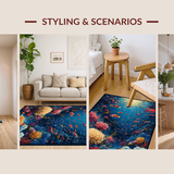 Ultra Soft Area Rug, Non Slip, Stain Resistant, Washable Area Rugs for Living Room, Bedroom, Marine Life Rug, Ocean Scene Carpet(Blue)