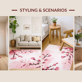 Ultra Soft Area Rug, Non Slip, Stain Resistant, Washable Area Rugs for Living Room, Bedroom, Delicate Botanical Blossom Pattern(Pink)