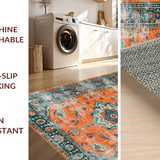 Ultra Soft Area Rug, Non Slip, Stain Resistant, Washable Area Rugs for Living Room, Bedroom, Eclectic Teal Medallion Fusion(Orange)