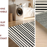 Ultra Soft Area Rug, Non Slip, Stain Resistant, Washable Area Rugs for Living Room, Bedroom, Linear Ebony Accent Rug, Woven Stripe Design, Graphic Woven Floor Covering(Black)