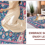 Ultra Soft Area Rug, Non Slip, Stain Resistant, Washable Area Rugs for Living Room, Bedroom, Vibrant Patterned Boho Charm(Blue)