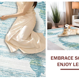 Ultra Soft Area Rug, Non Slip, Stain Resistant, Washable Area Rugs for Living Room, Bedroom, Marine Inspired Light Blue Rug with Stylized Seahorse and Fluid Coastal Patterns(Blue)
