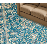Ultra Soft Area Rug, Non Slip, Stain Resistant, Washable Area Rugs for Living Room, Bedroom, Transitional Soft Beige Patterned Flourish(Blue)