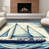 Ultra Soft Area Rug, Non Slip, Stain Resistant, Washable Area Rugs for Living Room, Bedroom, Vibrant Sailboat Coastal Theme(Blue)
