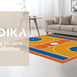 Ultra Soft Area Rug, Non Slip, Stain Resistant, Washable Area Rugs for Living Room, Bedroom, Bold Geometric Basketball Motif(Orange)