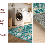 Ultra Soft Area Rug, Non Slip, Stain Resistant, Washable Area Rugs for Living Room, Bedroom, Vintage Teal Floral Medallion(Blue)