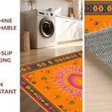 Ultra Soft Area Rug, Non Slip, Stain Resistant, Washable Area Rugs for Living Room, Bedroom, Sunny Whimsical Circular Composition(Orange)