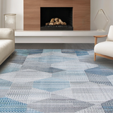 Ultra Soft Area Rug, Non Slip, Stain Resistant, Washable Area Rugs for Living Room, Bedroom, Rustic Symmetrical Blue-Centered Arrangement(Blue)