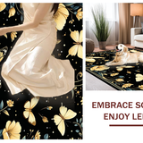 Ultra Soft Area Rug, Non Slip, Stain Resistant, Washable Area Rugs for Living Room, Bedroom, Whimsical Floral Bug Motif(Gold)