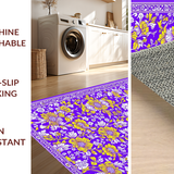 Ultra Soft Area Rug, Non Slip, Stain Resistant, Washable Area Rugs for Living Room, Bedroom, Rustic Artful Floral Touch(Purple)