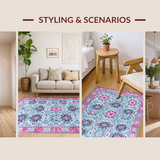 Ultra Soft Area Rug, Non Slip, Stain Resistant, Washable Area Rugs for Living Room, Bedroom, Enchanting Vintage Symmetrical Patterns(Blue)