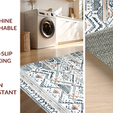 Ultra Soft Area Rug, Non Slip, Stain Resistant, Washable Area Rugs for Living Room, Bedroom, Rustic Ogee Patterned Accent(White)