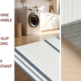 Ultra Soft Area Rug, Non Slip, Stain Resistant, Washable Area Rugs for Living Room, Bedroom, Transitional Light Blue Striped Aesthetic(White)