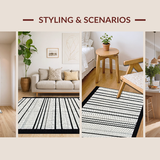 Ultra Soft Area Rug, Non Slip, Stain Resistant, Washable Area Rugs for Living Room, Bedroom, Timeless Farmhouse Striped Elegance(White)