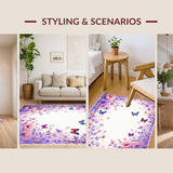 Ultra Soft Area Rug, Non Slip, Stain Resistant, Washable Area Rugs for Living Room, Bedroom, Charming Spring Floral Accents(Purple)